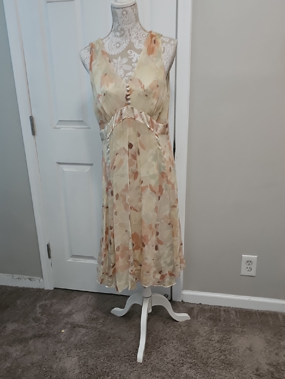 Ann Taylor Cream Midi Dress with Peach Floral Print